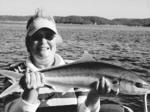 Carolyn Rosser with a hard-fighting Pittwater kingfish.